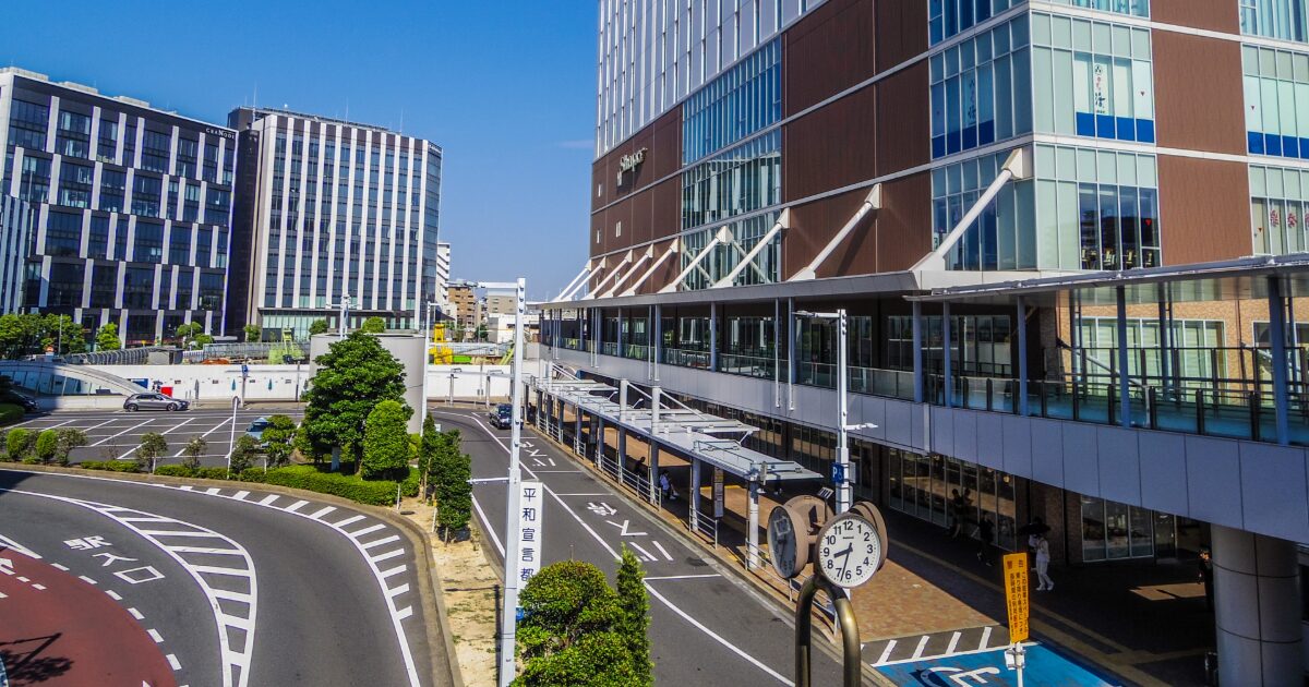 船橋駅周辺のオフィスビルと歩道の都市風景