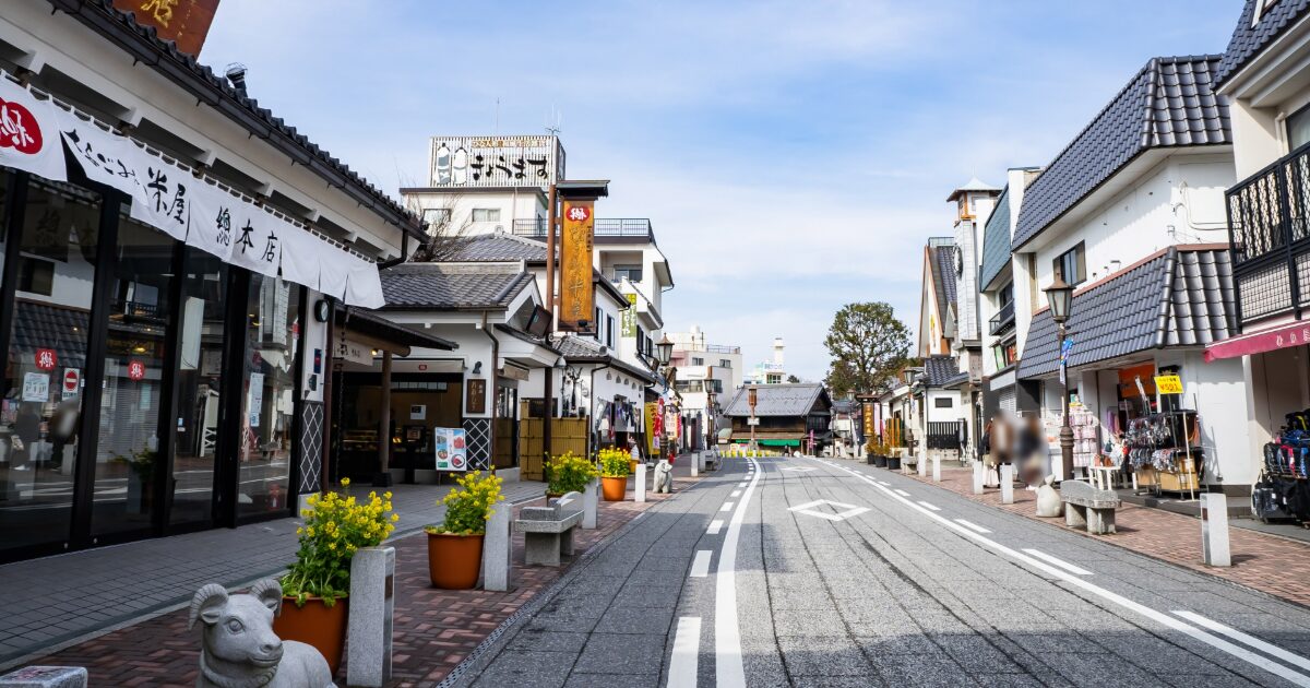 成田山表参道の街並みと土産店が並ぶ通り